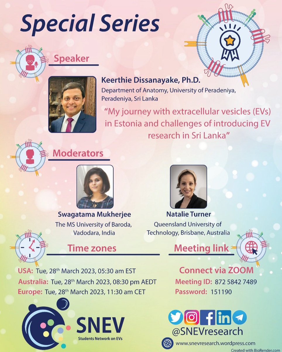 We are excited to announce our next talk in our #special series! We will be hearing about EV research in Estonia and Sri Lanka! Check out the poster below for more details! #SNEV
