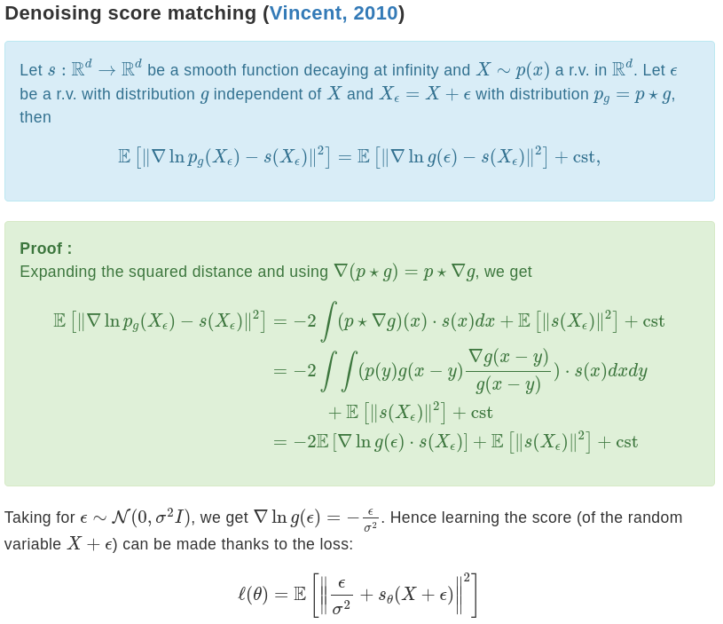 marc_lelarge's tweet photo. 𝗗𝗲𝗻𝗼𝗶𝘀𝗶𝗻𝗴 𝘀𝗰𝗼𝗿𝗲 𝗺𝗮𝘁𝗰𝗵𝗶𝗻𝗴
Perturb data and train a score-based model on the noisy data. For large noise, it improves the accuracy of estimated scores (in low data density regions). With multiple noise perturbations, you get a score-based generative model. https://t.co/zTbm1Okmo9