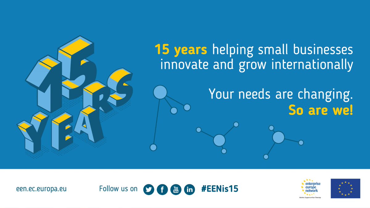 EEN_EU's tweet image. This year we turn 15!🎂🎉

Thank you to all who’ve joined us along the way:

✔️4.2M+ SMEs supported to grow and innovate
✔️450+ Network partners ready to help
✔️92% client satisfaction, and so much more! 

Let&apos;s celebrate together 👉 europa.eu/!DkC7vY

#EENis15  #EENCanHelp