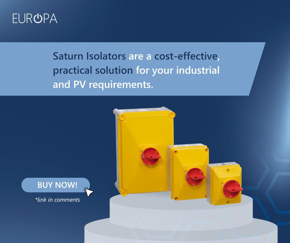 europaplc's tweet image. Our Saturn Isolators are a cost-effective, practical solution for your industrial and PV requirements.Including SAT-IS204XL; our popular line designed with additional wiring space to cut down install time.

#switchgear #rotaryisolator #switchdisconnector #pvsolution