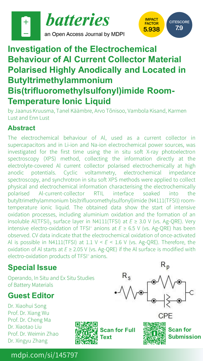 Mia80448693's tweet photo. 📃#Article  @batteriesmdpi 
✨Investigation of the Electrochemical Behaviour of #AlCurrentCollector Material Polarised Highly Anodically and Located in Butyltrimethylammonium Bis(trifluoromethylsulfonyl)imide Room-Temperature #IonicLiquid

💻#FullText: https://t.co/sGS3PKE1oD https://t.co/sWuwzHNpEA