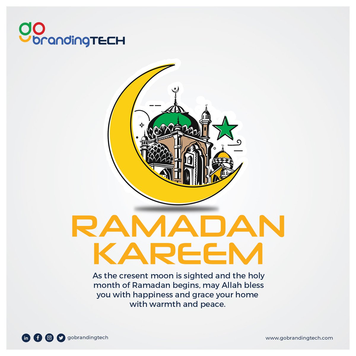 GoBrandingTech's tweet photo. Ramadan Kareem to all our Muslim brothers and sisters. 

May all our prayers be answered in this holy month of Ramadan.

#gobrandingtech
#ramadan 
#ramadhan 
#ramadankareem 
#ram 
#ramadankareem🌙 
#muslim 
#fasting https://t.co/7HWqAdvA9S