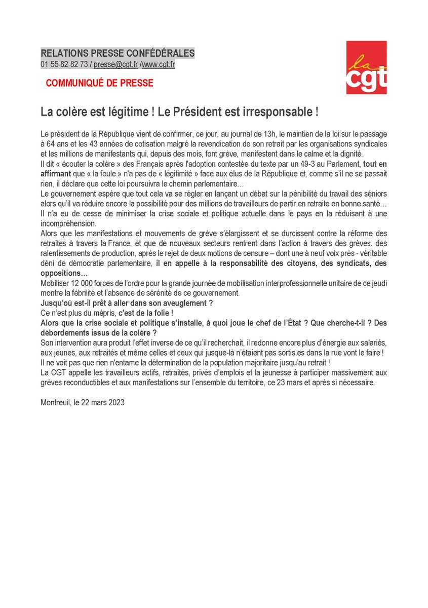 🔴 "La colère est légitime ! Le Président est irresponsable !"

Communiqué de presse suite à la prise de parole d'Emmanuel Macron hier au journal de 13 heures 👇
