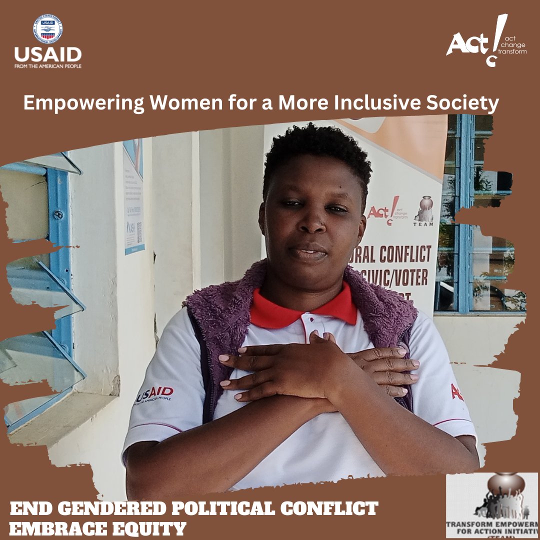 Transform Empowerment For Action Initiative (TEAM) (@transformfor) on Twitter photo Empowering women for a more inclusive society. Let us promote women leadership within our communities and nations.
#EndGenderedPoliticalViolence #EndGenderedPoliticalConflict
#EmbraceEquity
#IWD2023
<a href="/USAIDKenya/">USAID Kenya</a>
<a href="/tendasasa/">Act Change Transform (Act!)</a> Empowering women for a more inclusive society. Let us promote women leadership within our communities and nations.
#EndGenderedPoliticalViolence #EndGenderedPoliticalConflict
#EmbraceEquity
#IWD2023
<a href="/USAIDKenya/">USAID Kenya</a>
<a href="/tendasasa/">Act Change Transform (Act!)</a>