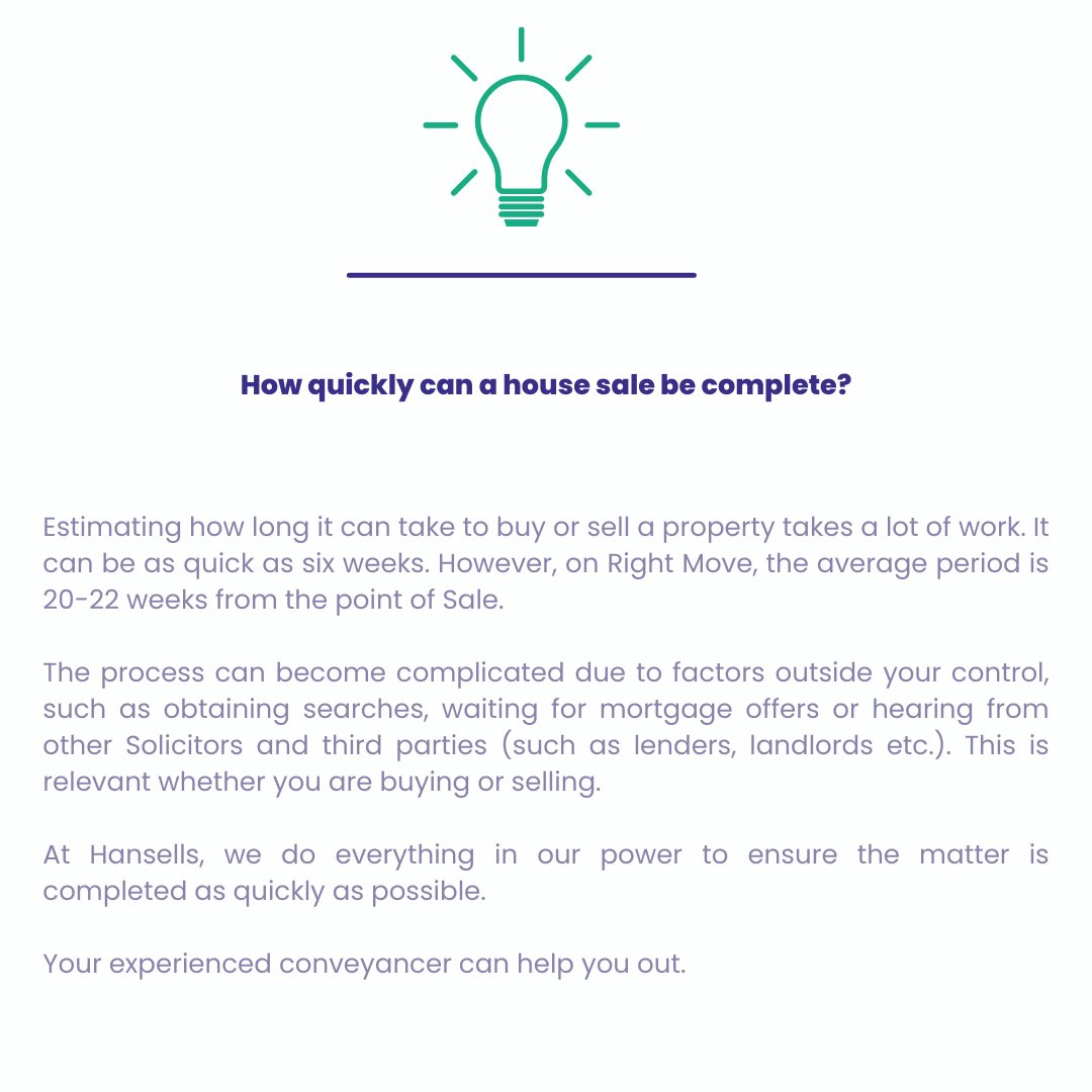 How quickly can a house sale be completed? In connection with #nationalconveyancingweek, we #share a brief insight. Hansells Solicitors #natconveywk2023 #conveyancing #legaladvice