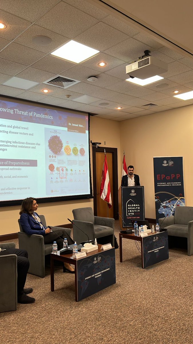 ghiaub's tweet photo. ⚠️Live from #EPaPP Event

@abdulsaterz: #EPaPP will be part of the #research &amp; policy portfolio, alongside three other programs &amp; a part of the larger ecosystem at the #GlobalHealthInstitute at @AUB_Lebanon.

#GHI #AUB #Health https://t.co/4JYIJstgR3