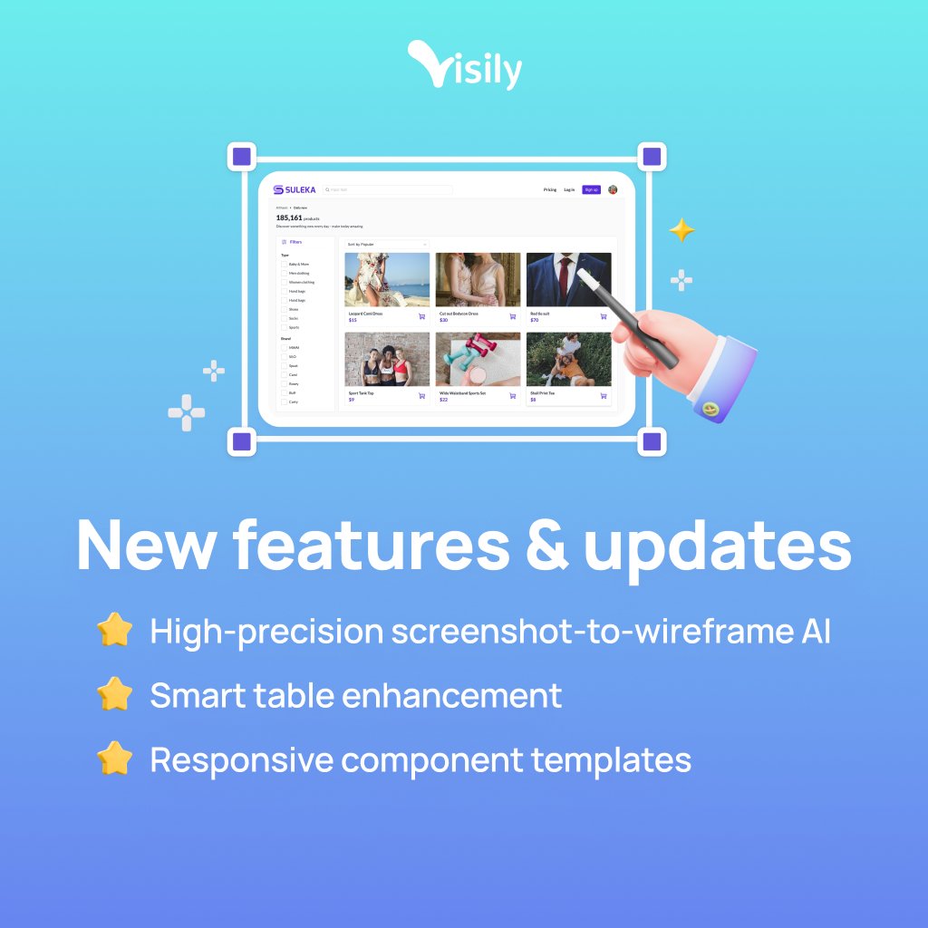 visilyai's tweet photo. Hot-off-the-rack new release ❤️‍🔥
[THREAD]

The month is wrapping up but it’s the beginning of another release. Check the list out and see what we've got up our sleeves 🙋
https://t.co/sXV4tt2ZIp
#Visily #generativeAI #AIdesign #uicomponents #smarttable #productdesign https://t.co/AeIP1pmVaC