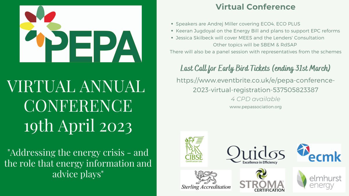 Last call for early bird tickets for the @PEPA_LTD Conference - Book pepassociation.org #epc #energyassessor