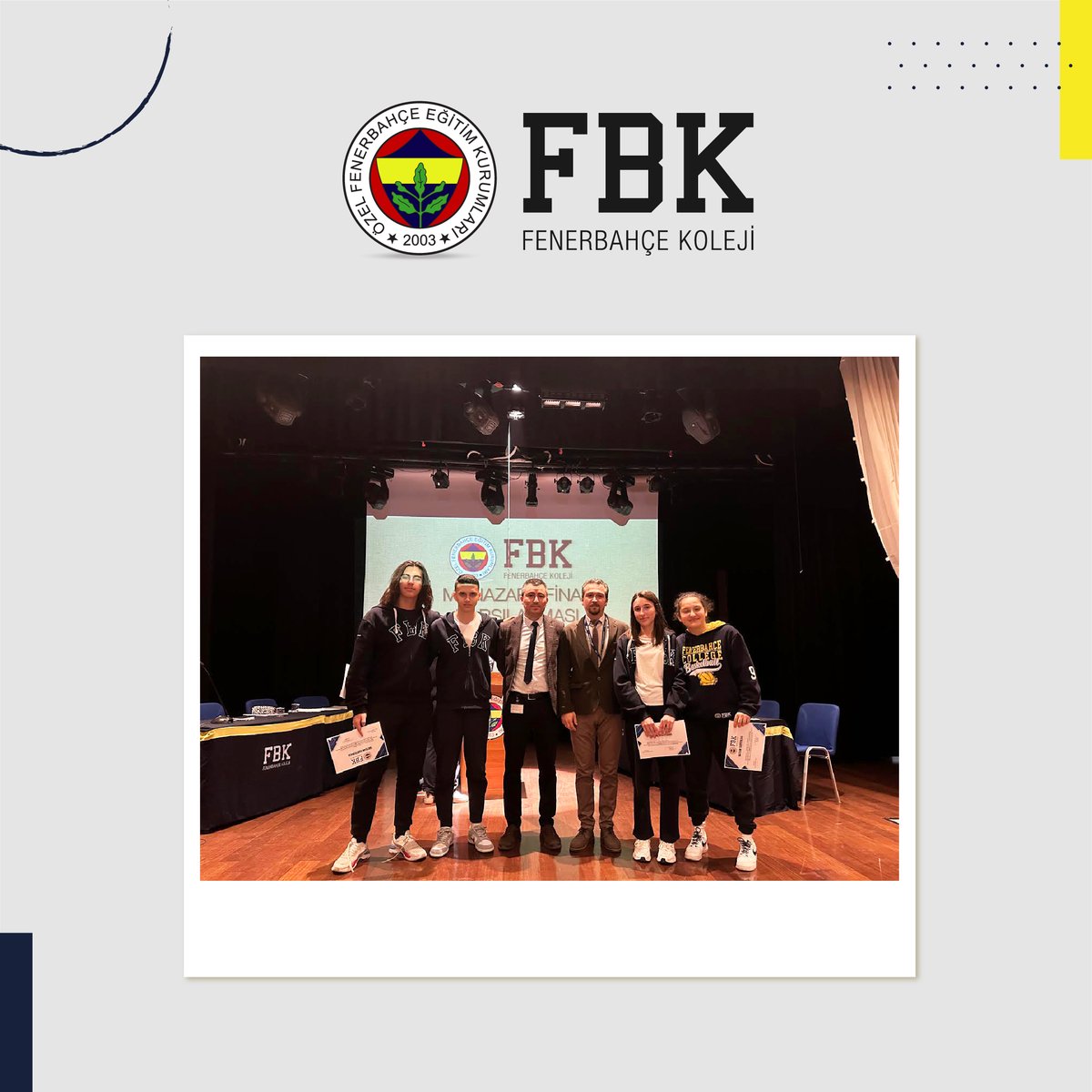 FBKoleji's tweet photo. Anadolu Lisesi öğrencilerimiz arasında gerçekleşen Münazara Yarışması'nda 11-B sınıfı birinci olmuştur. Yarışmaya katılan tüm öğrencilerimizi tebrik eder, çalışmaları için her birine teşekkür ederiz. 💛💙
#fenerbahçekoleji https://t.co/Qi8QIUQjZE