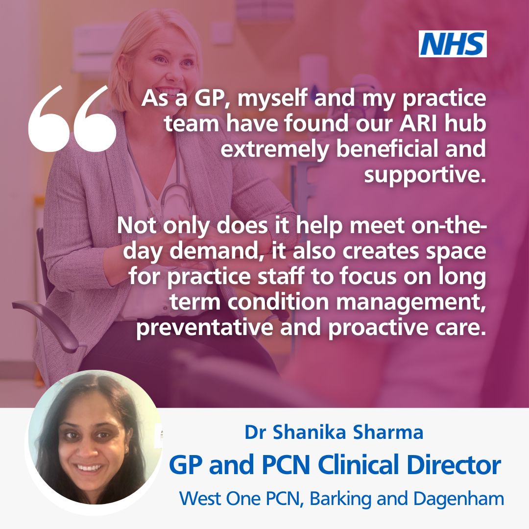 Dr Sharma shares her experience of working with her local acute respiratory infection (ARI) hub and the impact it has had.

Find out how other hubs are helping people in the community via the FutureNHS platform and Community of Practice future.nhs.uk/NHSatH/view?ob…
<a href="/PrimaryCareNHS/">We are Primary Care</a>