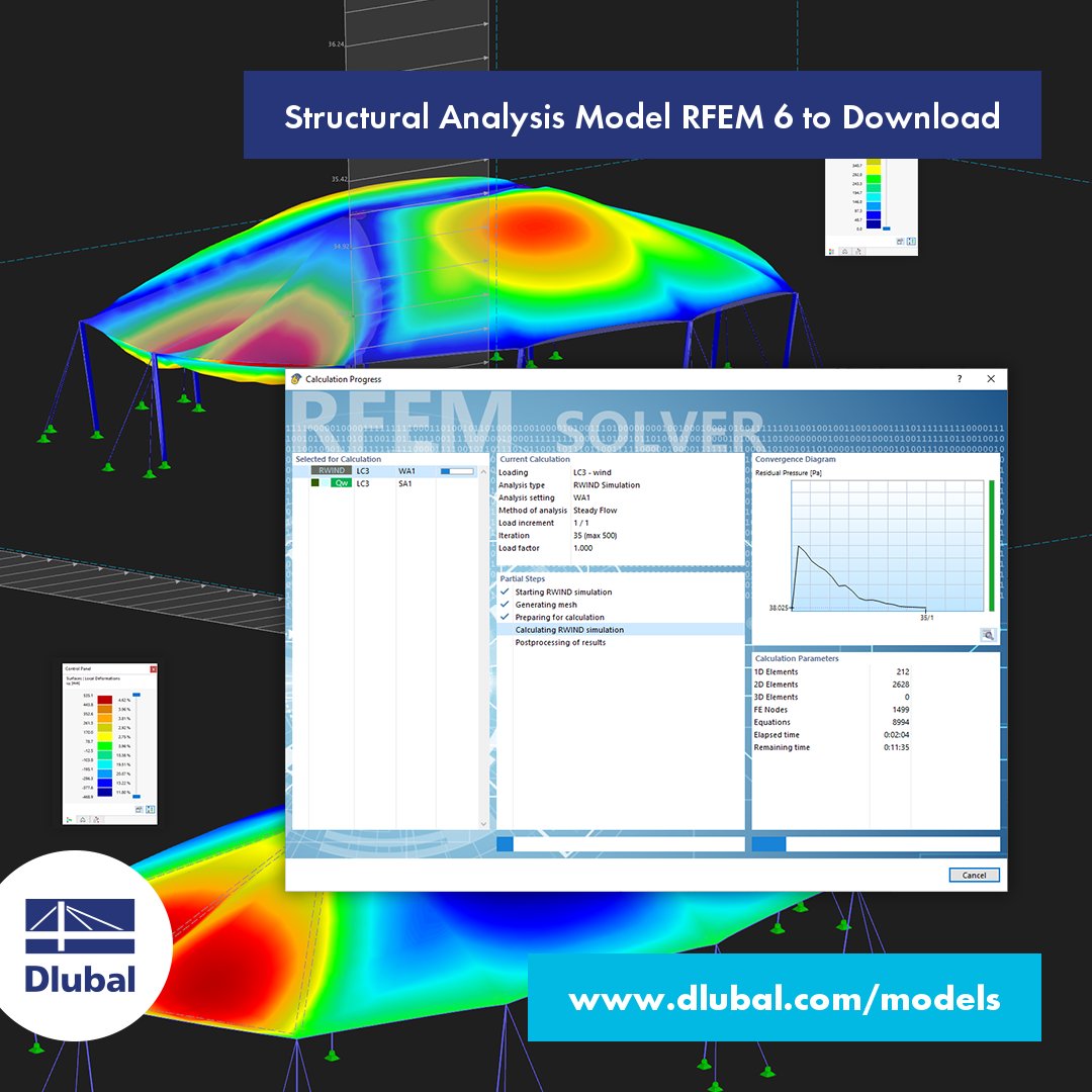 dlubal_en's tweet image. 🔔 Membrane Structure | Structural Analysis Model to Download for RFEM 6
👉 dlubal.com/en-US/download…

#MembraneStructures #FormFinding #CuttingPattern #Dlubal #DlubalSoftware #RFEM #RSTAB #StructuralEngineering #StructuralDesign #StructuralAnalysis #StructuralAnalysisSoftware #BIM