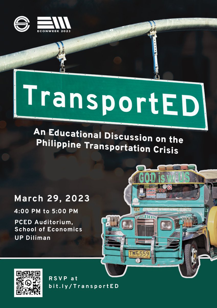 upecosoc's tweet photo. Join us as we, the UP Economics Society, present TransportED: An Educational Discussion on the Philippine Transportation Crisis.

Hear from industry experts as we delve into the current state of transportation in the country, its effects on operators and commuters, and… https://t.co/BTY4pOY9Xl