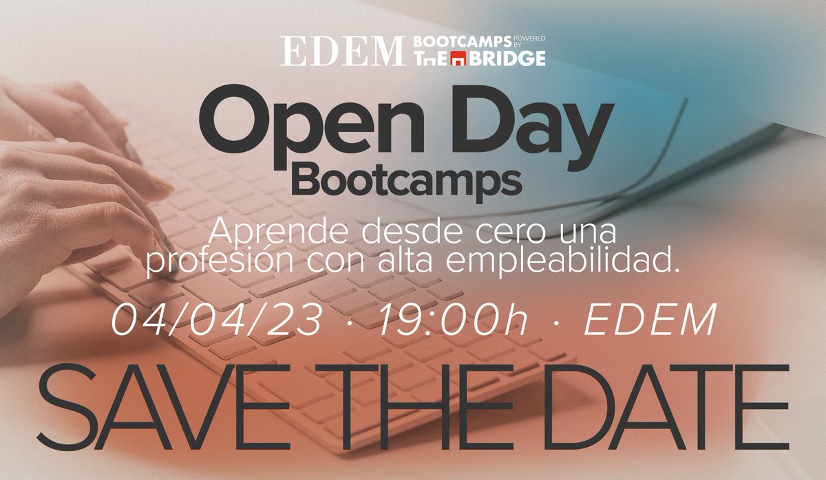 ¡Arrancando motores para la próxima edición de #bootcamps en #Valencia! 🚀

¿Estás pensando en dar el salto al sector digital? ¡Te invitamos al Open Day con @EDEM_uni!

📅 4 abril
⏰ 19 h
📍 Campus de EDEM en La Marina de Valencia.

Entradas 🎟 bit.ly/42zCtKL