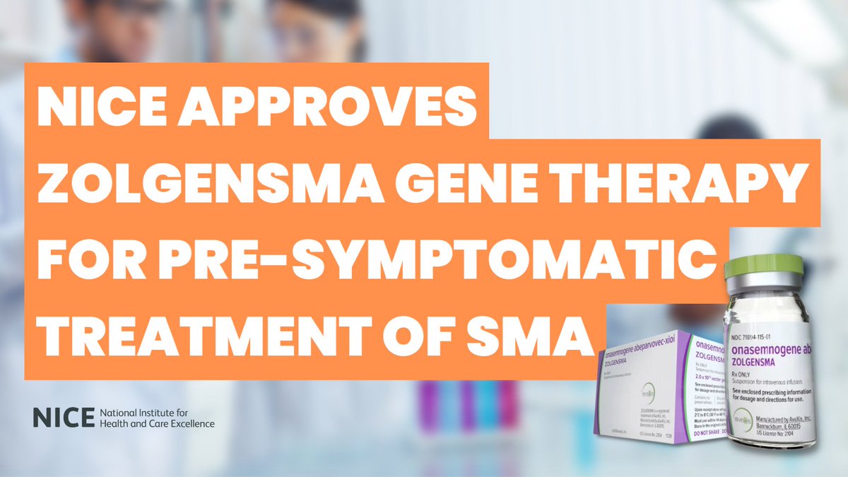 SMA_NBSalliance's tweet photo. We’re delighted that NICE has published new guidance recommending Zolgensma as an option for treating pre-symptomatic SMA. 📣 This recommendation is an important development in relation to newborn screening for SMA: https://t.co/s5RHzZ7XwQ #ScreenTodayForSMA https://t.co/kIHcgKaxHp