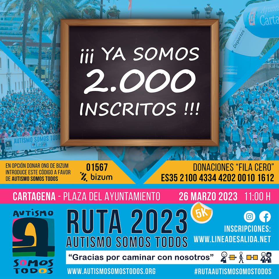 Newrona_Com's tweet photo. ¡2.000 inscritos ya en la Marea Azul que este domingo llenará las calles de #Cartagena! 🎉

🏃🏻🏃🏻‍♀️ Si aún no lo has hecho, apúntate aquí:
https://t.co/d4pOKaScb5

#AutismoSomosTodos https://t.co/exWXx53SSQ