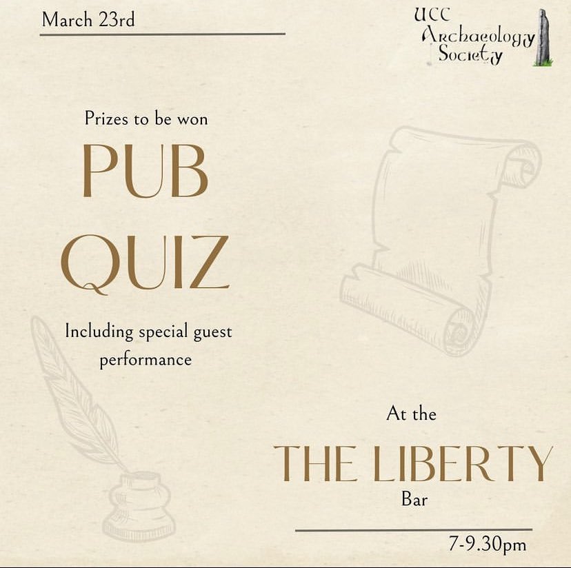 UCCArchSoc's tweet photo. Didn't get tickets to Clubs and Socs ball?? Might as well come to our pub quiz 👀

It'll be held in The Liberty Bar from 7-9:30, see you there!! Make sure you are registered in the portal before you attend :)

Guest drag star Ashley Aho will be providing entertaintment too ✨ https://t.co/n4Imp9dCNv