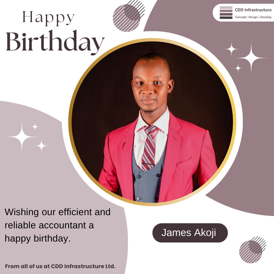 CDD_Nigeria's tweet photo. Happy birthday to @JuniorAkoji our accountant. A very efficient and diligent personality.
We wish you the best life has to offer.
Cheers!
#cddinfrastructure https://t.co/AgOxjlK8b9