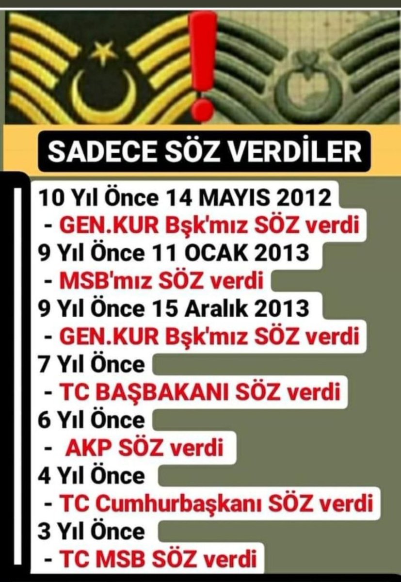 tuncel_akbulut's tweet photo. #AstsubaylarElele 
Verilen Sözlerin Tutulmasını bekliyoruz.
Sizler tutmazsanız Astsubaylar sözlerini tutanları mutlaka bulacaktır
@tcbestepe 
@tcsavunma 
@HMBakanligi 
@TBMMGenelKurulu 
@mustafaelitas 
@kilicdarogluk 
@meral_aksener 
@DursunATAS38  
@temadankara https://t.co/Kd3BZEzfNk