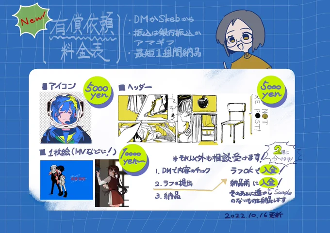 #有償依頼 4月～5月が納期のお仕事を募集しています。アイコンやヘッダー、MVイラストにどうぞ!グッズ用イラストでも大丈夫です。DMでお気軽にご相談ください 