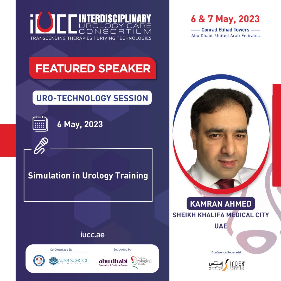IUCCUAE's tweet photo. We are pleased to welcome Dr. Kamran Ahmed, Consultant Urological Surgeon at Sheikh Khalifa Medical City, to the 3rd IUCC 2023! Dr. Kamran will talk about "Simulation in Urology Training" on May 6th,
Register today! https://t.co/DpgASxAEnq
#iucc #iucc2023 https://t.co/7IaU45YSj1