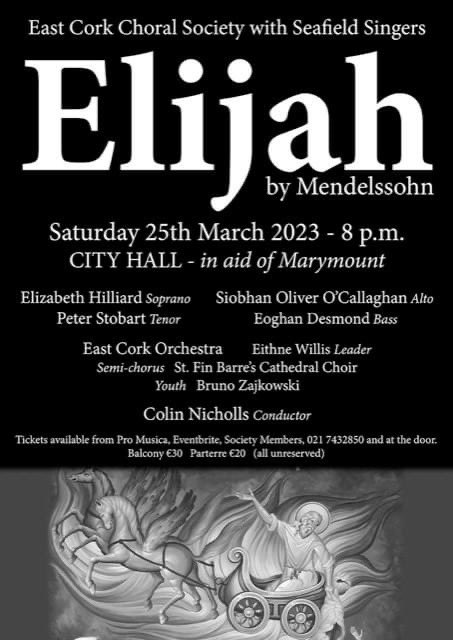 East Cork Society with Seafield Singers present “Elijah”by Mendelssohn in Cork City Hall , Saturday March 25th, 2023 at 8:00 PM . You can purchase your ticket via:⁠
eventbrite.com/e/elijah-by-me…
