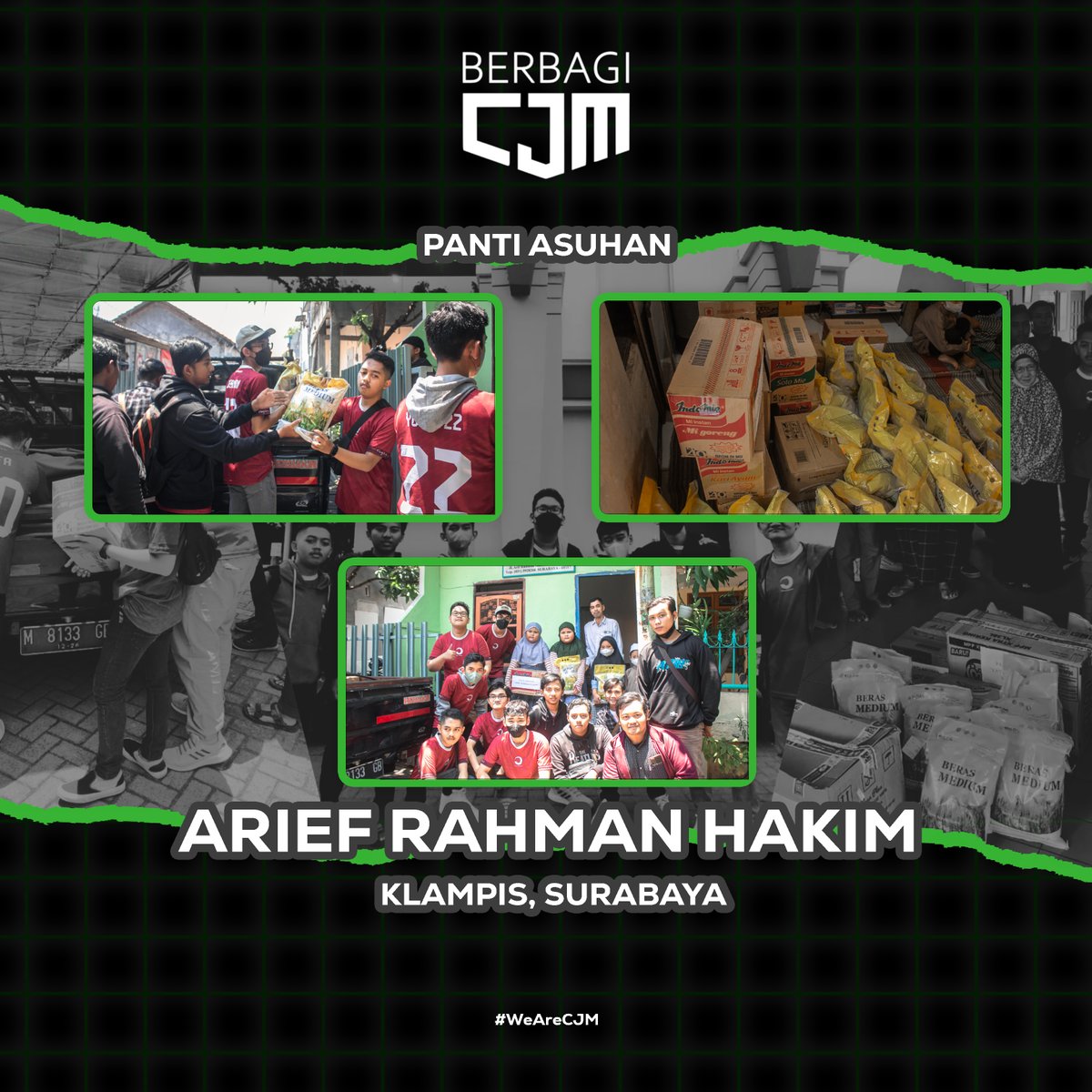 cjmberbagi's tweet photo. CJM Berbagi untuk tiga Panti Asuhan di Surabaya.

Panti Asuhan "Arif Rahman Hakim" - Klampis, Surabaya Timur
Yayasan Bala Keselamatan " Karya Kasih" - Tegalsari, Surabaya Pusat
Panti Asuhan "Yayasan Kartini" - Darmo, Wonokromo, Surabaya Selatan https://t.co/vKF5hCb6ii