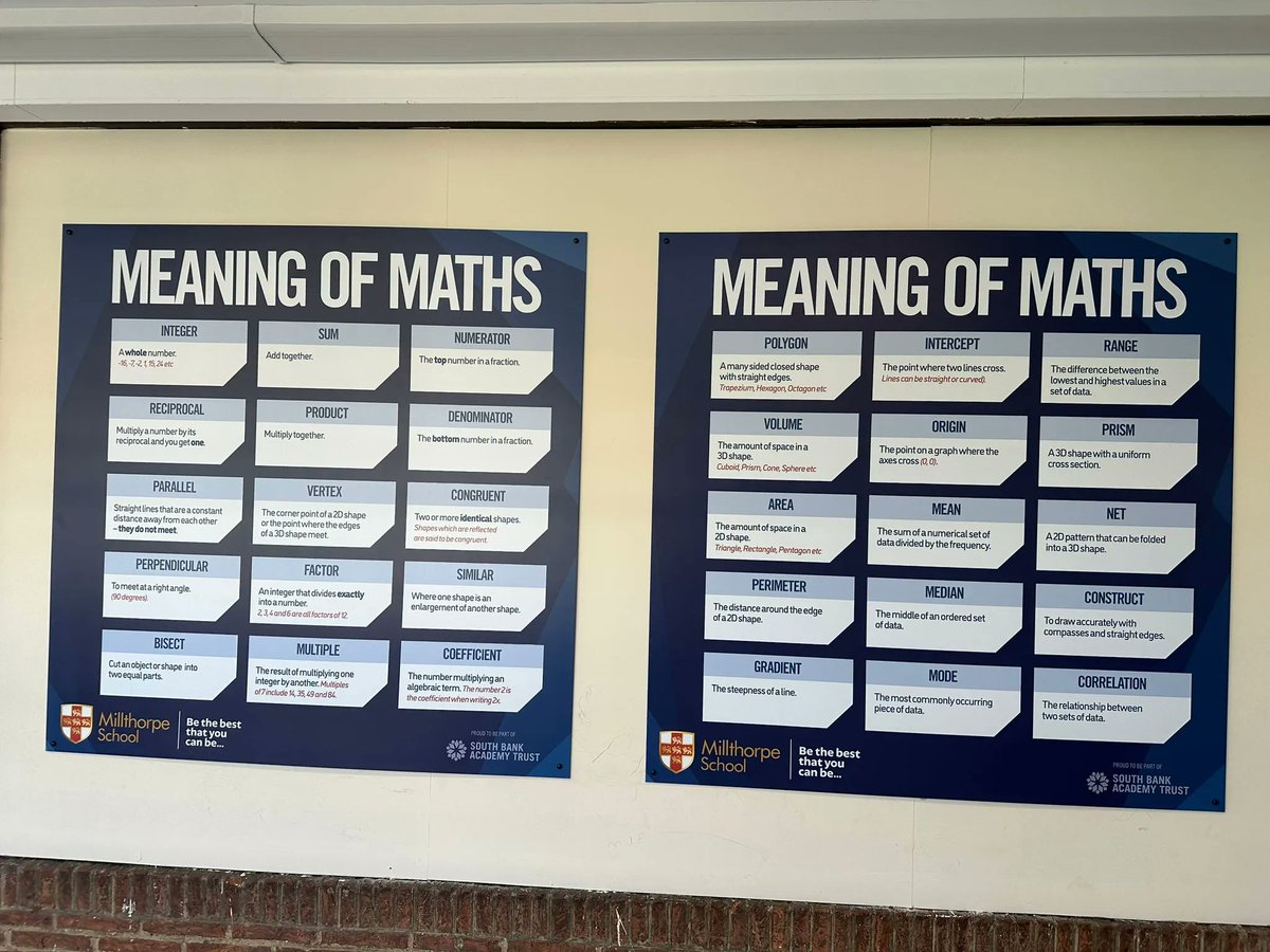 MillthorpeSch's tweet image. Great to see our new boards going up in &apos;B&apos; block! 

#maths #formulae #learningenvironment