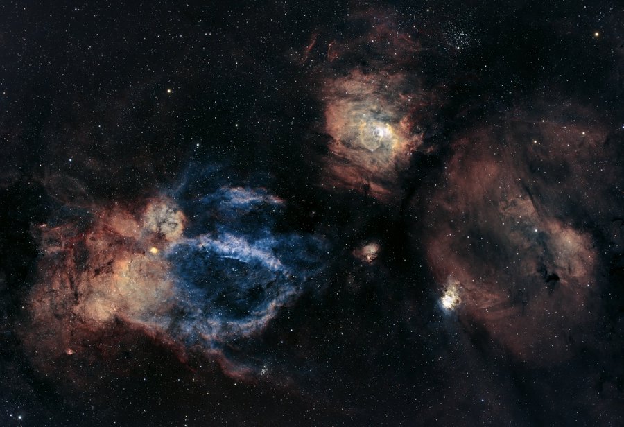 The Lobster Claw and Bubble Nebula region
12hr SHO integration + RGB stars
FRA500
ASI2600MM
CEM40
