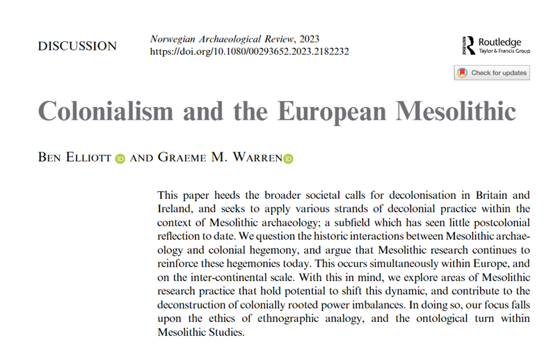 new OA paper with the wonderful Ben Elliott <a href="/ArchSoundScapes/">Sonic Horizons</a> just published in <a href="/NorwegianReview/">NAR Norwegian Archaeological Review</a> - "Colonialism and the European Mesolithic". 
Tx to NAR for  invitation to submit. Tx to Ben for fascinating discussion, ongoing collaboration &amp; friendship 1/6

tandfonline.com/doi/full/10.10…