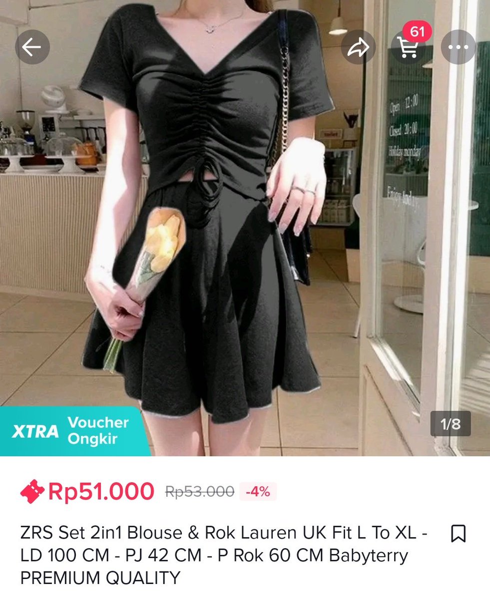 Satu set baju + rok Hitam 

Kekecilan bgt di saia (bb 70 tb 165) 

35RB