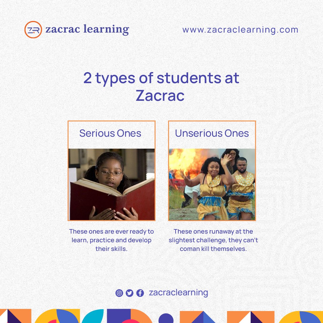 zacraclearning's tweet image. Which category of Zacrac Learner do you fall under? 🤔 Tell us with your full chest 😁👇
#zacrac #zacraclearner #datalearning #data #datalearner #dataanalytics #datascience #technology #edtech #python #sql #tableau #programming