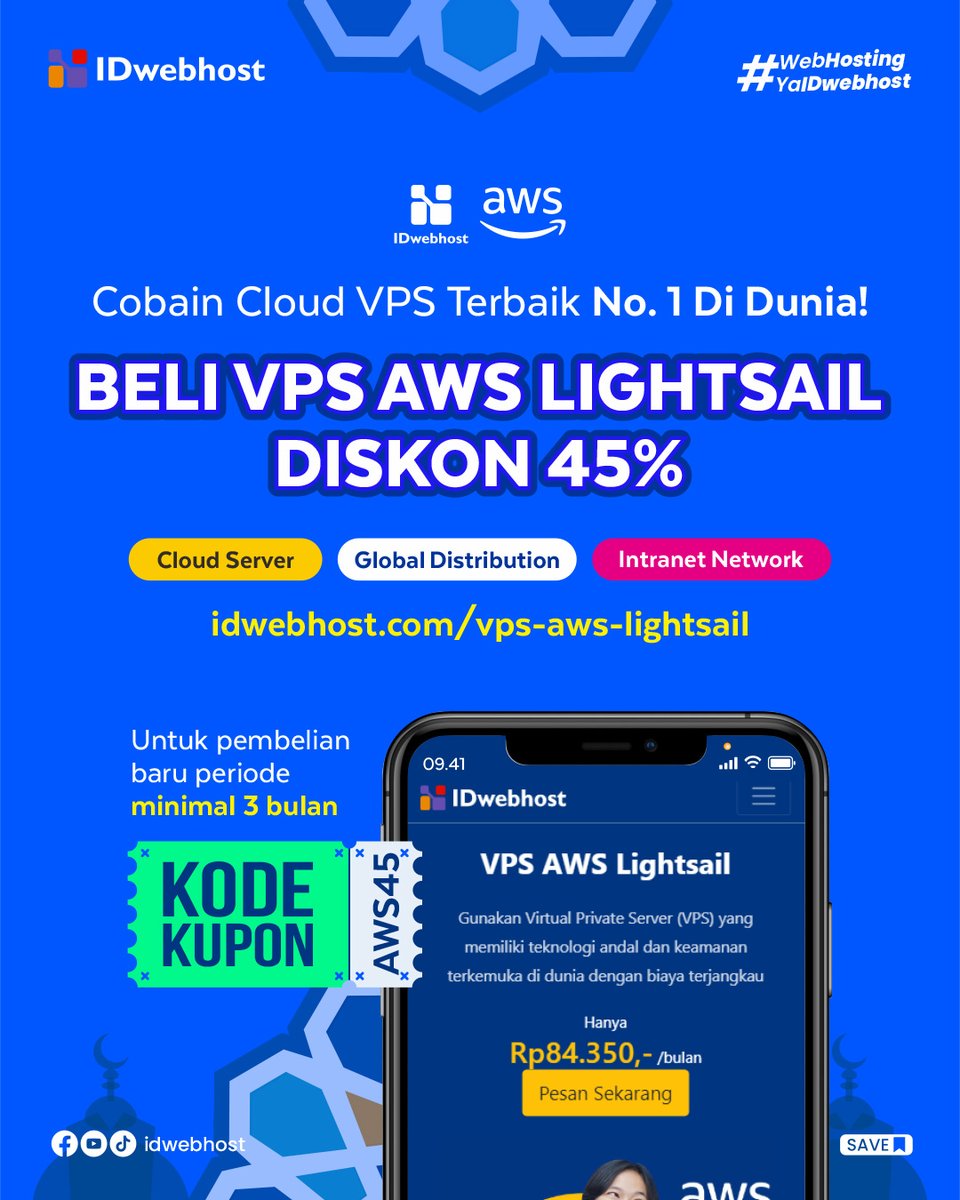 idwebhost's tweet image. Siapa Cepat Dia Dapat! 😱💨💨💨
VPS AWS Lightsail lagi diskon 45% 🤩 

Gunakan kode kupon AWS45 buat dapatin diskonnya! Hanya tersedia beberapa akun loh 😱 Segera beli sekarang di idwebhost.com/vps-aws-lights…

#VPS #VirtualPrivateServer #AWS #Lightsail #Amazon #AWSLightsail #Server