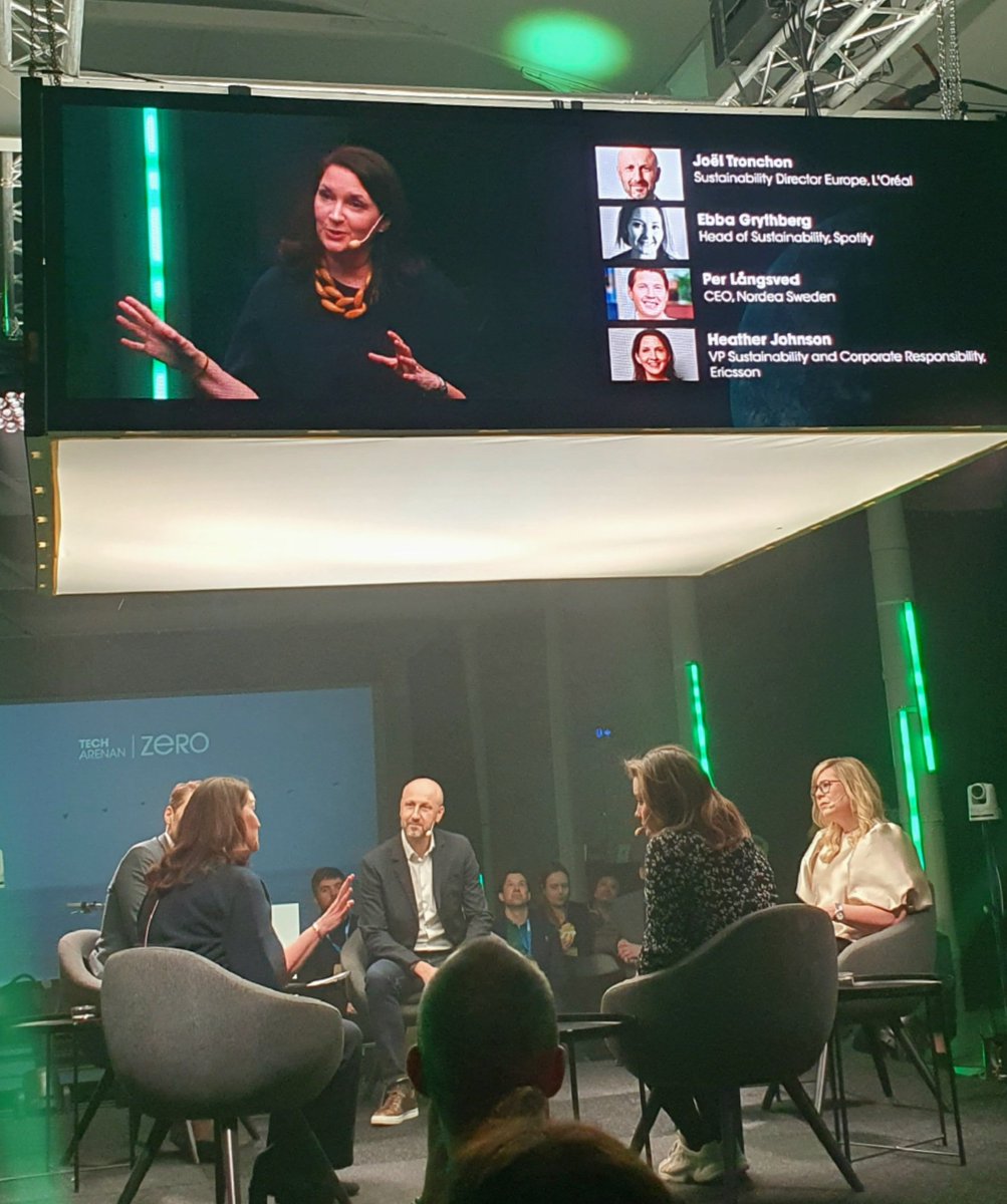 At <a href="/Techarenan/">Techarenan</a> Zero this morning in a week when we need a little inspiration of how NetZero can be achieved. Wonderful as always to hear from <a href="/ericsson/">Ericsson</a>'s Heather Johnsson and leaders from <a href="/Spotify/">Spotify</a> <a href="/Nordea/">Nordea</a> @Loreal 💚