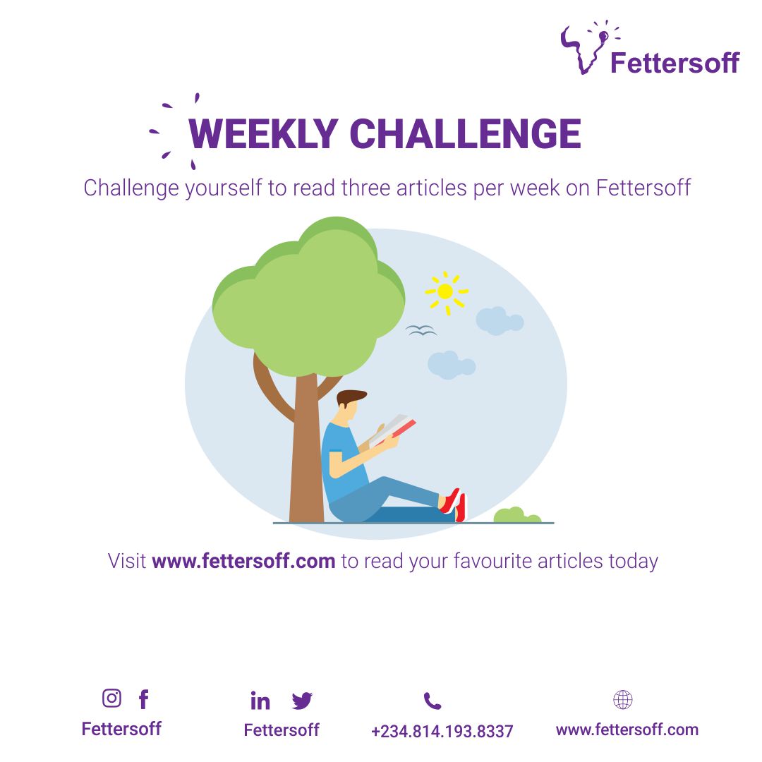 fettersoff's tweet photo. Weekly challenge alert! Challenge yourself to read at least 3 articles per week on Fettersoff. 
Visit https://t.co/vgyLCgyzZq to start reading articles now. 

What type of articles will you like to read on Fettersoff? 
Tell us in the comment sec....#articles #fetteroff #challenge https://t.co/xhFUSl9vfa