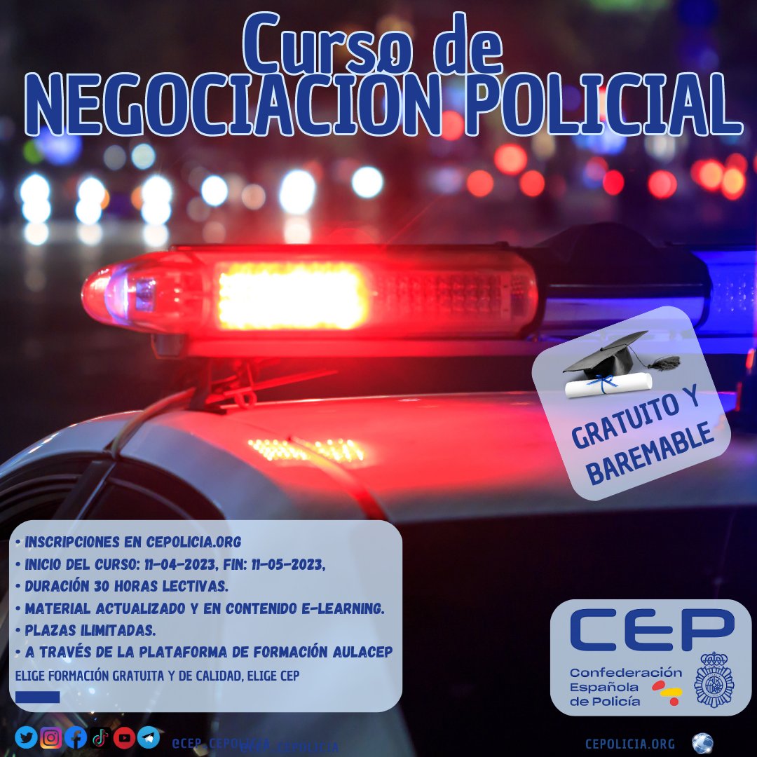 Cursos de NEGOCIACIÓN POLICIAL.
- A partir del 11 de Abril.
- Baremable y con plazas ilimitadas.
✏️ Apúntate ya desde tu zona privada de cepolicia.org
GRATUITO
La mejor formación para👮🏻 #policia #PoliciaNacional la tiene en <a href="/cep_cepolicia/">CEP</a> 🚓 #formacioncep
