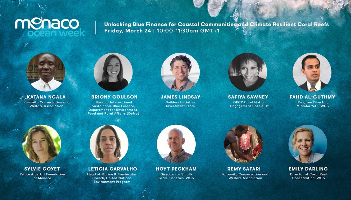 Tomorrow! @TheWCS and @GlobalFundCoral are thrilled to convene perspectives from coastal communities, NGOs, investors, philanthropy, and government on #bluefinance #communities #coralreefs at #MonacoOceanWeek. Register below (livefeed details TBA) ⬇️
eventbrite.com/e/unlocking-bl…
