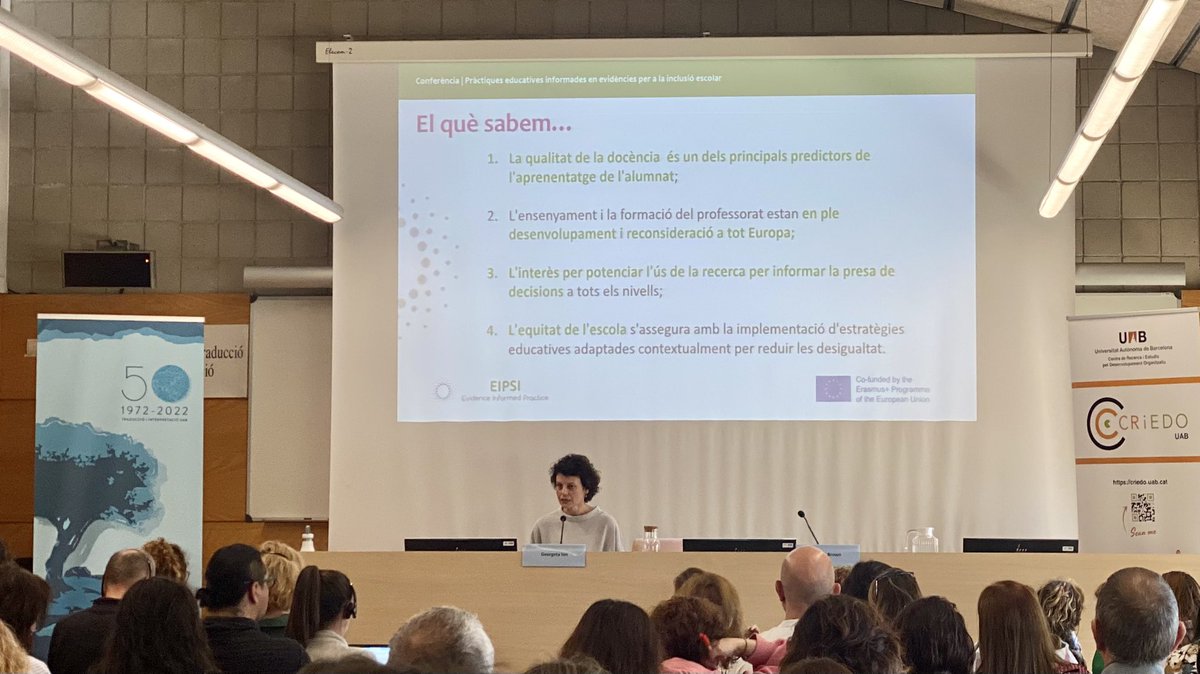 🗣️Conferència
"Faciliting research-informed educational practice for inclusion. Why it matters and what do we currently know? 👨🏻‍🎓Chris Brown 
👩🏻‍💻 Presenta el projecte <a href="/PbeTools/">EIPSI</a> EIPSI la coordinadora  @georgetaion2 
<a href="/GrupoEDO/">CRiEDO - UAB</a> 
#EIPSI