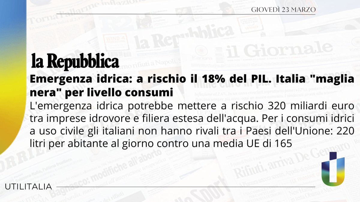 UTILITALIA's tweet photo. Secondo i dati del #BlueBook 2023 #UTILITATIS  l'infrastruttura idrica è vetusta e poco efficiente: il 60% della rete ha più di 30 anni, il 25% più di mezzo secolo. La percentuale di perdite idriche in fase di distribuzione raggiunge il 41,2%! https://t.co/ujOlgWSepy #siccità https://t.co/4V1bMeZbqX