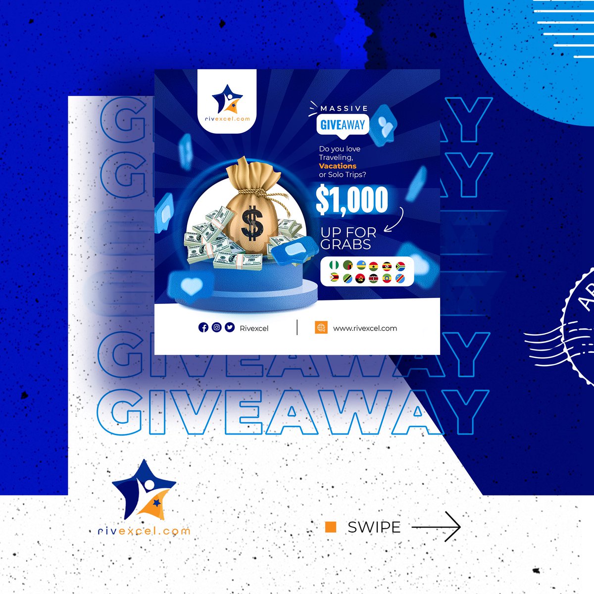rivexcel's tweet photo. It's time to Reach Above The Stars!! RivExcel is Giving Away $1,000 across Africa to
 those who love to fly. Do you love Traveling, Vacations or Solo Trips? Then this is for
 you! Follow us and Stay Tuned - https://t.co/woMc55tCvD