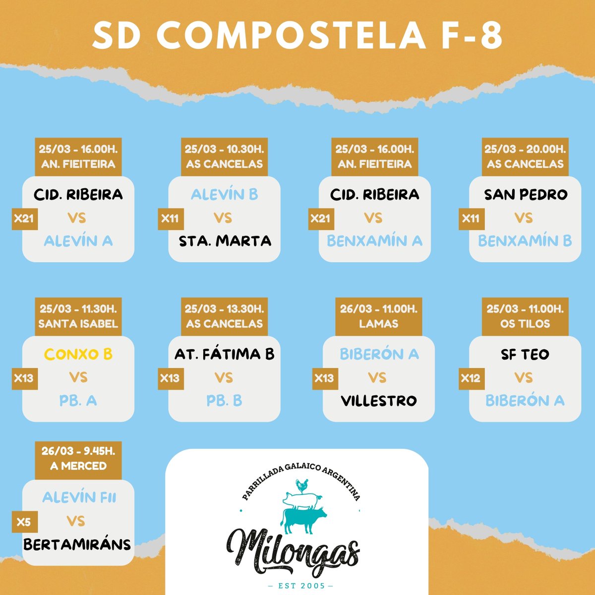 cantpicheleira's tweet photo. 🗓 𝙃𝙊𝙍𝘼𝙍𝙄𝙊𝙎 ⌚

⚽️ Xornada para os equipos da @SD_Compostela nesta fin de semana!!! Descanso para o 𝐗𝐮𝐯𝐞𝐧𝐢𝐥 𝐀 e competición para todos os demais equipos, a cal nos achega @milongasparri!!!

#CanteiraPicheleira https://t.co/dEIkDdiXpe