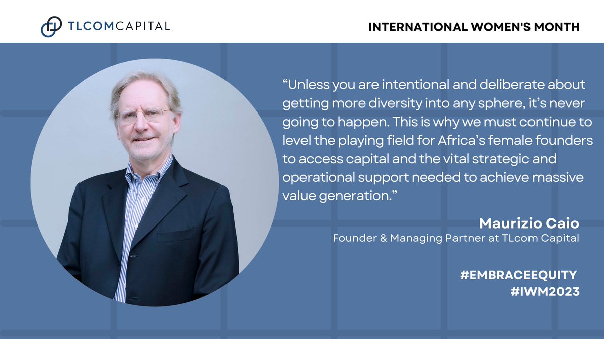 TLCOMCapital's tweet photo. Maurizio Caio is the Founder and Managing Partner of TLcom, launching our company in 1999.
Here’s what he had to say about the driving force behind our work on gender representation within the ecosystem.
#iwm #embracequity #africa https://t.co/mQ9c47RXjZ