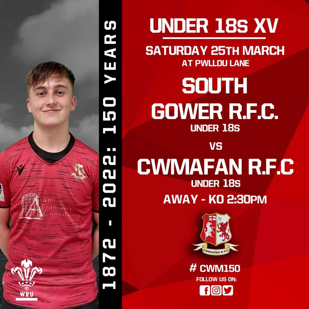 CwmafanRugby's tweet photo. Our U18s also take to the road this Saturday to face off against @SouthGowerRFC

KO - 2:30pm

#BrotherToMyLeft #BrotherToMyRight
#ManyTeams #OneClub
#150Years #150More https://t.co/vXYAUhUvIo