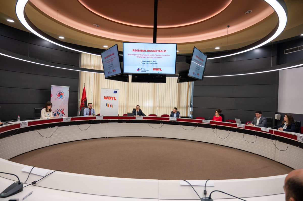 ALInvestCouncil's tweet photo. At the Regional Round Table hosted by the Young Professionals Network, our Head of Secretariat, Ms Diana Leka, emphasized the importance of tackling labour market obstacles for young people and underscored the significant contributions of young minds in influencing policy-making. https://t.co/j6TACJCQdG