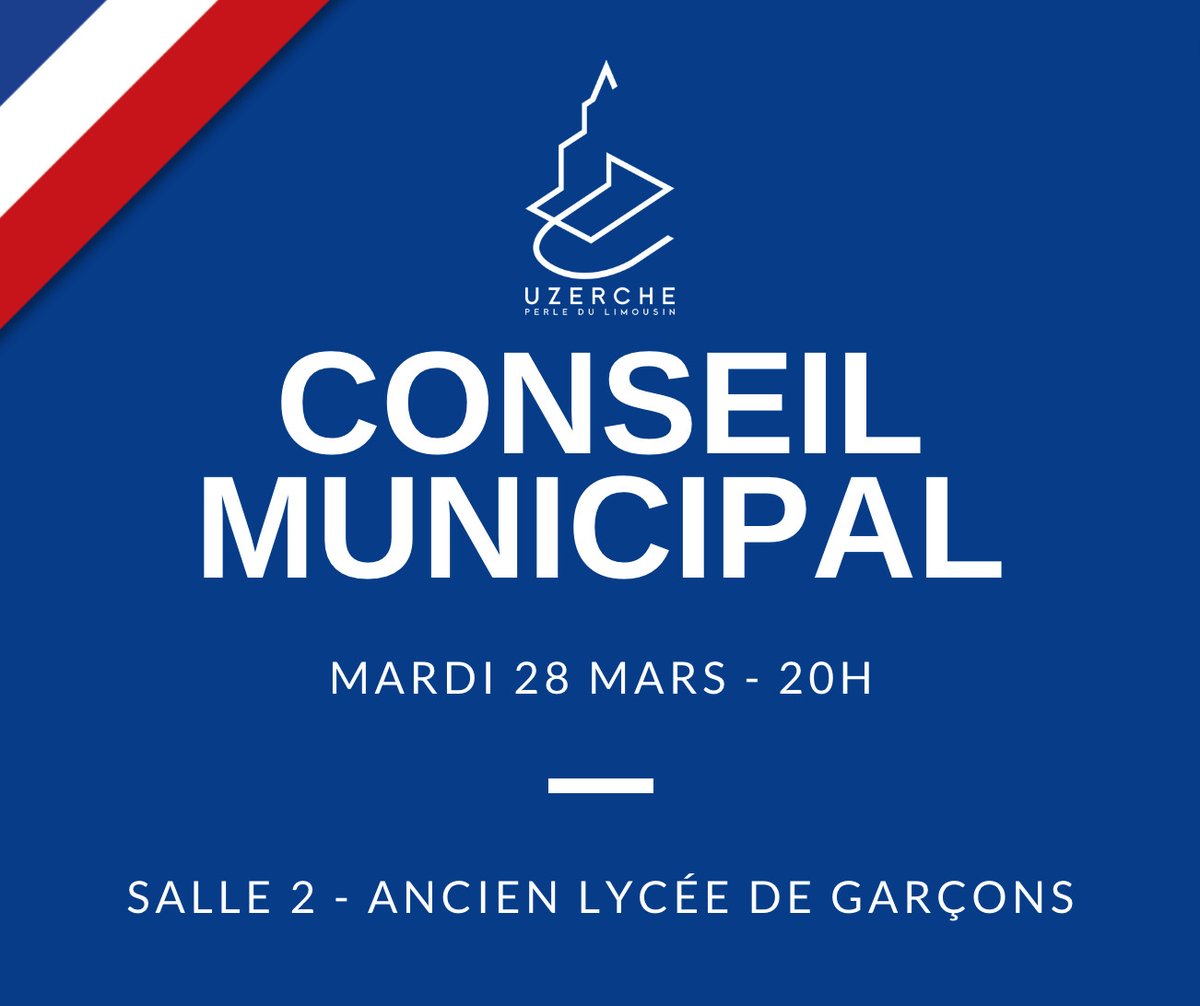 #ConseilMunicipal I La prochaine réunion du 🇫🇷 conseil municipal à #Uzerche est prévue mardi 28 mars.