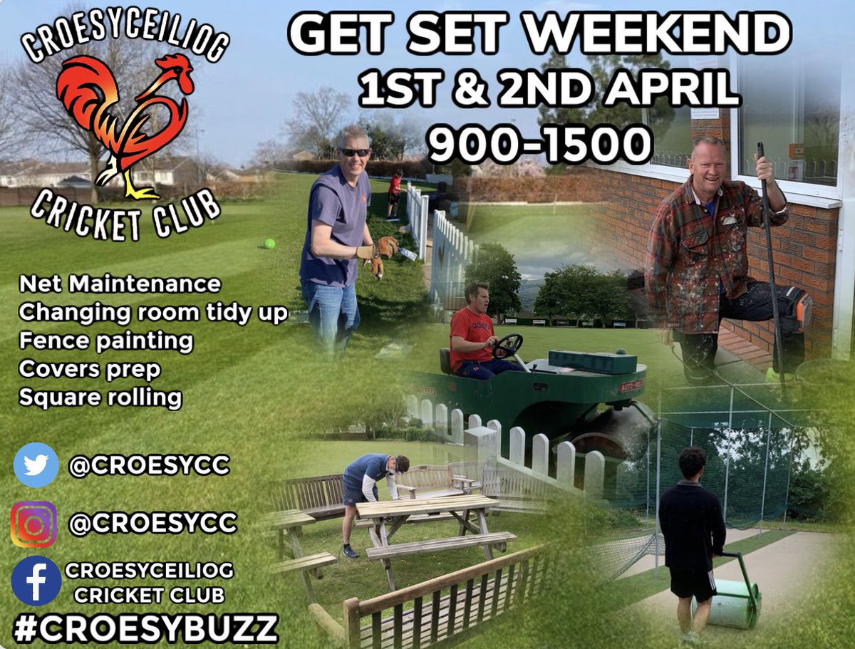 Get Set weekend 1st/2nd April if you can spare an hour or 2 on any of the days please come down to help get the facilities ready for the 
season please do. #croesybuzz #summeriscoming 🏏🏏🏏