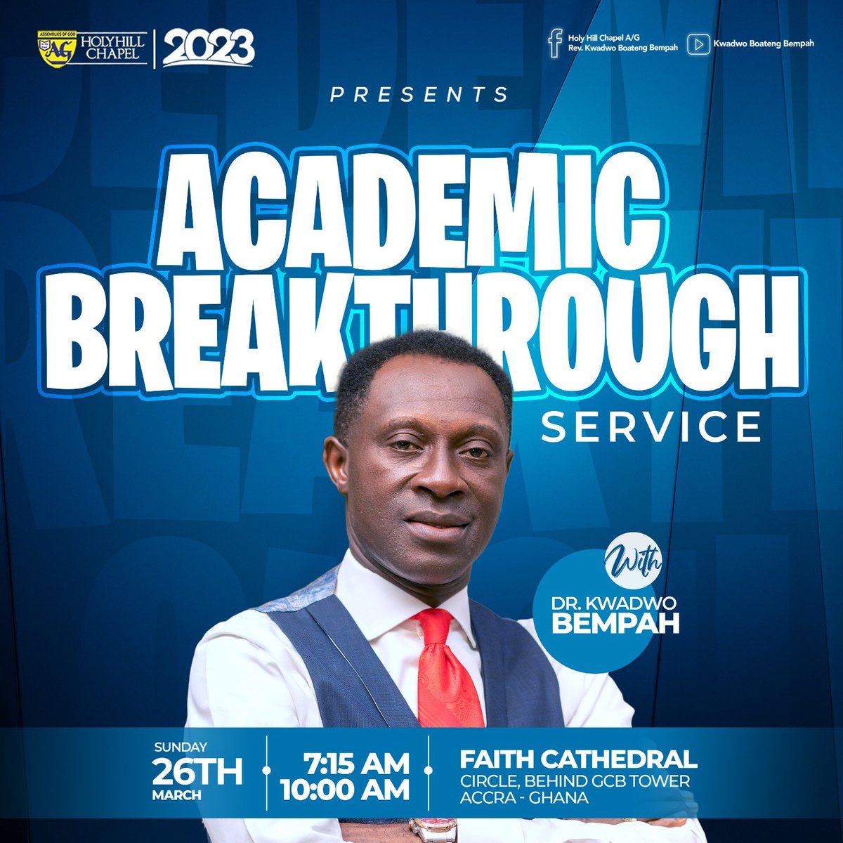 holyhillag's tweet photo. Hello students, this one is for you.☺️ Make a date with us this Sunday, March 26, 2023 for a supernatural touch for exploits in your academics. Come with all your colleagues.

#AcademicBreakthrough
#IntellectualMiracleService
#DrKwadwoBempah
#HolyHillChapelAG 
#SupernaturalGrowth https://t.co/Mt91ElVV4P