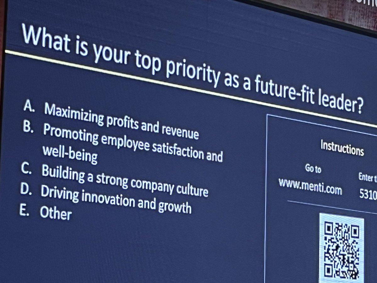 taraturk1's tweet image. What is your top priority as a future-fit leader? 
A. Maximising profits and revenue 
B. Promoting employee satisfaction and well-being
C. Building a strong company culture 
D. Driving innovation and growth 
E. Other 
#WinningWomen #WomenFastForward