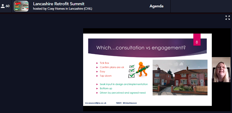 “People want to feed back, people want to be involved, people want to find solutions,” says Dr Lisa Newson, Programme Ldr, MSc Health Psychology <a href="/LJMU/">Liverpool John Moores University</a> who leads research by <a href="/CobaltHousing/">Cobalt Housing</a> &amp; <a href="/LJMU/">Liverpool John Moores University</a> into best landlord &amp; resident engagement to enable home upgrades &amp; behaviour change.
