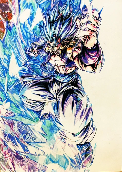 あと半分までやっと来ました#ドラゴンボール超#レジェンズ#ゴジータブルーUL#色鉛筆#模写 