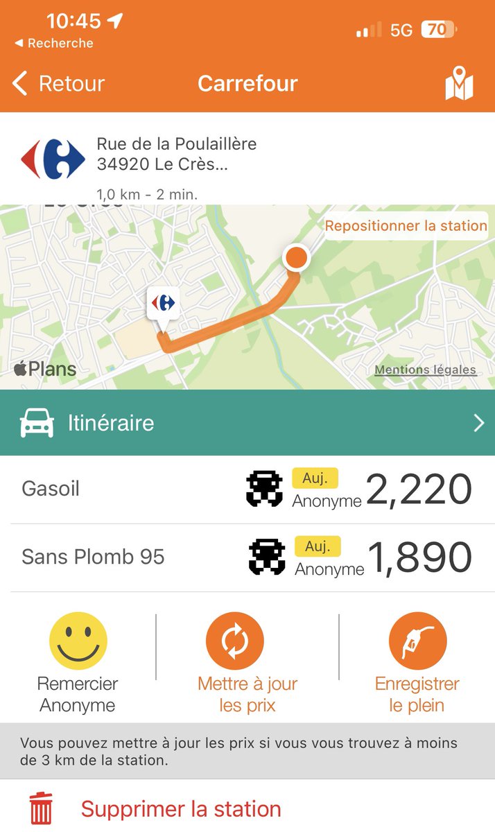 2€22 le litre de Gasoil !!!  <a href="/CarrefourFrance/">Carrefour</a> #nocomment